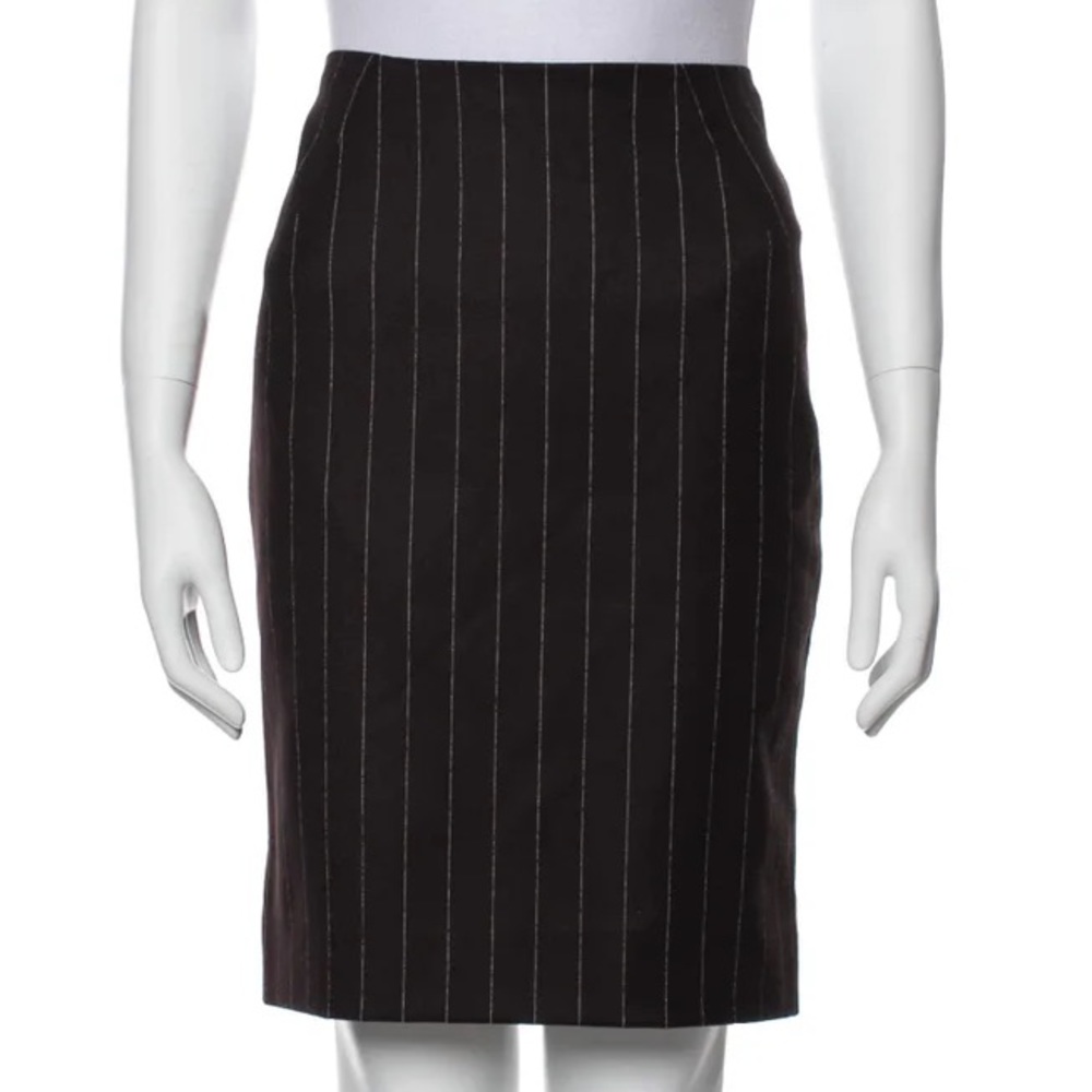 Theory Striped wool blend knee length pencil skirt‎ in brown workwear